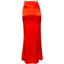 Pre Owned تنورة روبرتو كافالي ماكسي ساتان حرير برتقالي مقاس متوسط