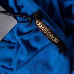 Pre Owned Roberto Cavalli Blue Jersey Cold Shoulder Tassel Tie Detailed Belted Dress M