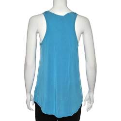 Pre Owned Roberto Cavalli Gym Blue Printed Jersey Tank Top S