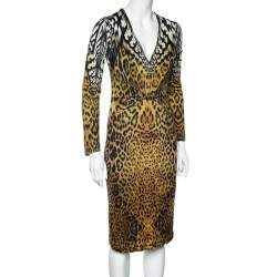 Pre Owned Roberto Cavalli Black Leopard Print Jersey Dress M