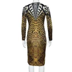 Pre Owned Roberto Cavalli Black Leopard Print Jersey Dress M
