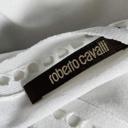 Pre Owned Roberto Cavalli White Synthetic Halter Neck Tie Sleeveless Top M