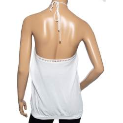 Pre Owned Roberto Cavalli White Synthetic Halter Neck Tie Sleeveless Top M