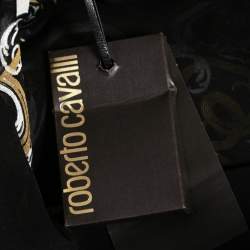 Pre Owned Roberto Cavalli Black Metallic Printed Silk Long Sleeve Dress M