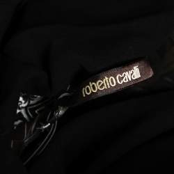 Pre Owned Roberto Cavalli Black Metallic Printed Silk Long Sleeve Dress M