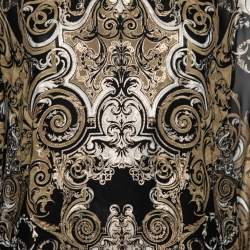 Pre Owned Roberto Cavalli Black Metallic Printed Silk Long Sleeve Dress M