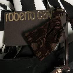 Pre Owned Roberto Cavalli  White and Black Zebra Printed Pleated Silk Shorts M
