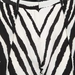 Pre Owned Roberto Cavalli  White and Black Zebra Printed Pleated Silk Shorts M