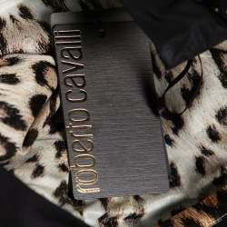 Pre Owned Roberto Cavalli Black Cutwork & Animal Printed Cotton Pleated Mini Skirt M