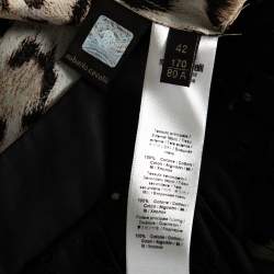 Pre Owned Roberto Cavalli Black Cutwork & Animal Printed Cotton Pleated Mini Skirt M