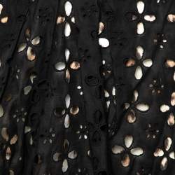 Pre Owned Roberto Cavalli Black Cutwork & Animal Printed Cotton Pleated Mini Skirt M