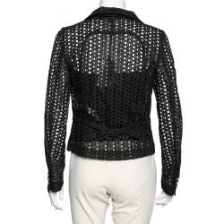 Pre Owned جاكيت بليزر روبرتو كافالي قطن أسود قصات مفرغة أزرار أمامية مقاس متوسط (ميديوم)