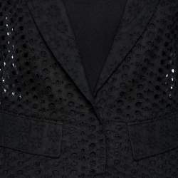 Pre Owned جاكيت بليزر روبرتو كافالي قطن أسود قصات مفرغة أزرار أمامية مقاس متوسط (ميديوم)