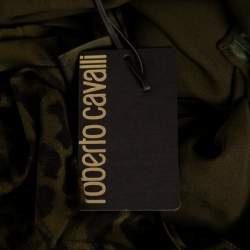 مملوكة مسبقًا Roberto Cavalli Green Animal Printed Pleated Silk Tiered Mini Skirt M