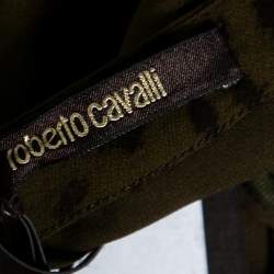 مملوكة مسبقًا Roberto Cavalli Green Animal Printed Pleated Silk Tiered Mini Skirt M