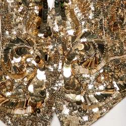 مملوكة مسبقًا Roberto Cavalli Gold Patterned Sequin Embellished Silk Halter Neck Vest M
