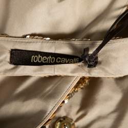 مملوكة مسبقًا Roberto Cavalli Gold Patterned Sequin Embellished Silk Halter Neck Vest M