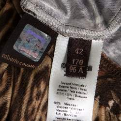 Pre Owned Roberto Cavalli Brown Animal Print Jersey Cold Shoulder Top M 