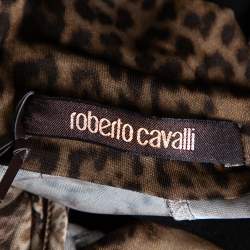 Pre Owned Roberto Cavalli Brown Animal Print Jersey Cold Shoulder Top M 