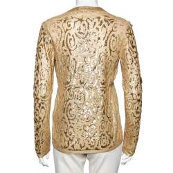 Pre Owned Roberto Cavalli Gold Sequin Embellished Knit Shrug M