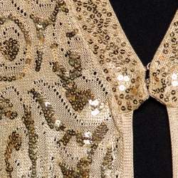 Pre Owned Roberto Cavalli Gold Sequin Embellished Knit Shrug M