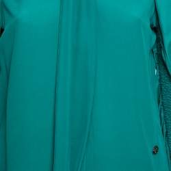 Pre Owned Roberto Cavalli Green Silk Front Button and Bow Tie Blouse M