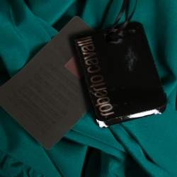 Pre Owned Roberto Cavalli Green Silk Front Button and Bow Tie Blouse M