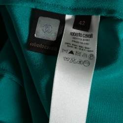 Pre Owned Roberto Cavalli Green Silk Front Button and Bow Tie Blouse M