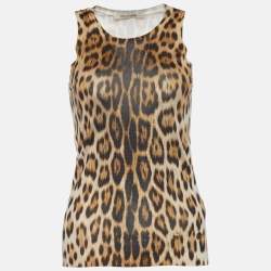 Roberto Cavalli Brown Leopard Print Knit Tank Top S