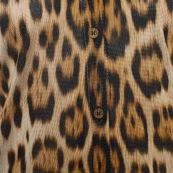 Pre Owned Roberto Cavalli Brown Silk Leopard Print Cardigan S