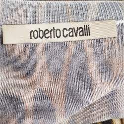 Pre Owned Roberto Cavalli Brown Silk Leopard Print Cardigan S