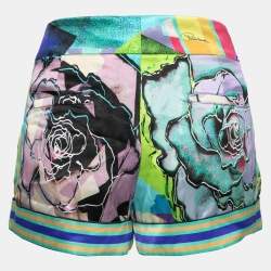 Pre Owned Roberto Cavalli Multicolor Floral Print Silk Shorts M