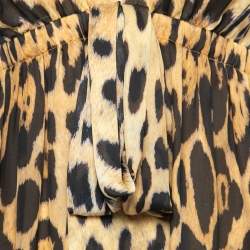 مملوكة مسبقًا Roberto Cavalli Mustard Yellow Leopard Printed Silk Sleeveless Dress M