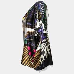مملوكة مسبقًا Roberto Cavalli Multicolor Abstract Butterfly Print Silk One Shoulder Blouse L