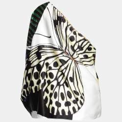 مملوكة مسبقًا Roberto Cavalli Multicolor Abstract Butterfly Print Silk One Shoulder Blouse L