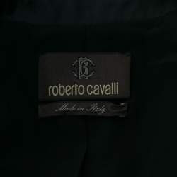 Pre Owned جاكيت بليزر روبرتو كافالي تويل حرير مطبوع أزرق صدرية واحدة مقاس متوسط (ميديوم)