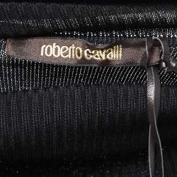 Pre Owned Roberto Cavalli Black Knit Contrast Printed Silk Sleeves High Neck Sweater M