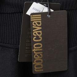 Pre Owned Roberto Cavalli Black Knit Contrast Printed Silk Sleeves High Neck Sweater M