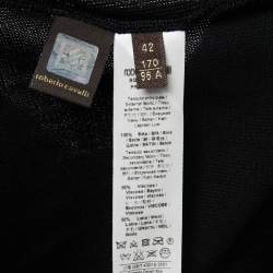 Pre Owned Roberto Cavalli Black Knit Contrast Printed Silk Sleeves High Neck Sweater M