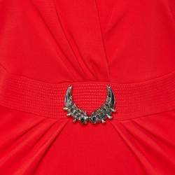 Pre Owned Roberto Cavalli Red Jersey Long Sleeve Midi Dress M