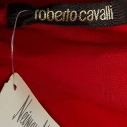 Pre Owned Roberto Cavalli Red Jersey Long Sleeve Midi Dress M