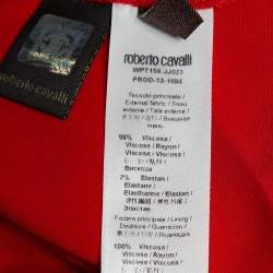 Pre Owned Roberto Cavalli Red Jersey Long Sleeve Midi Dress M