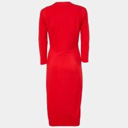 Pre Owned Roberto Cavalli Red Jersey Long Sleeve Midi Dress M