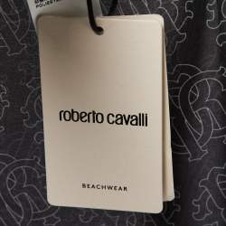 Pre Owned Roberto Cavalli Black Logo Printed Kaftan Top S