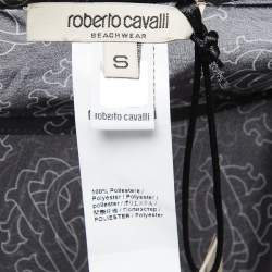Pre Owned Roberto Cavalli Black Logo Printed Kaftan Top S