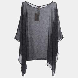 Pre Owned Roberto Cavalli Black Logo Printed Kaftan Top S
