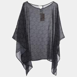 Pre Owned Roberto Cavalli Black Logo Printed Kaftan Top S