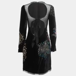 Pre Owned Roberto Cavalli Black Firework Embellished Velvet Mini Dress M