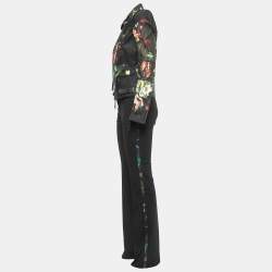 Roberto Cavalli Black Leather Painted Jacket & Slim Fit Pants M