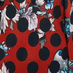 Pre Owned Roberto Cavalli Red Floral Printed Jersey & Knit Trim Mini Dress M